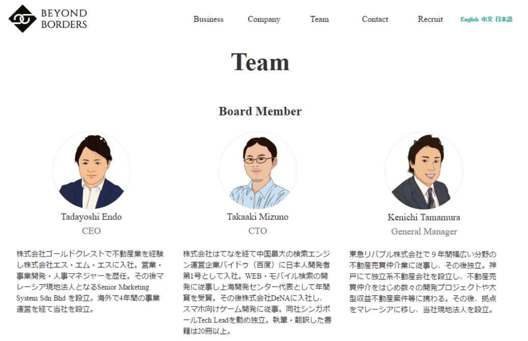 コーポレートサイトに使われた社員の似顔絵